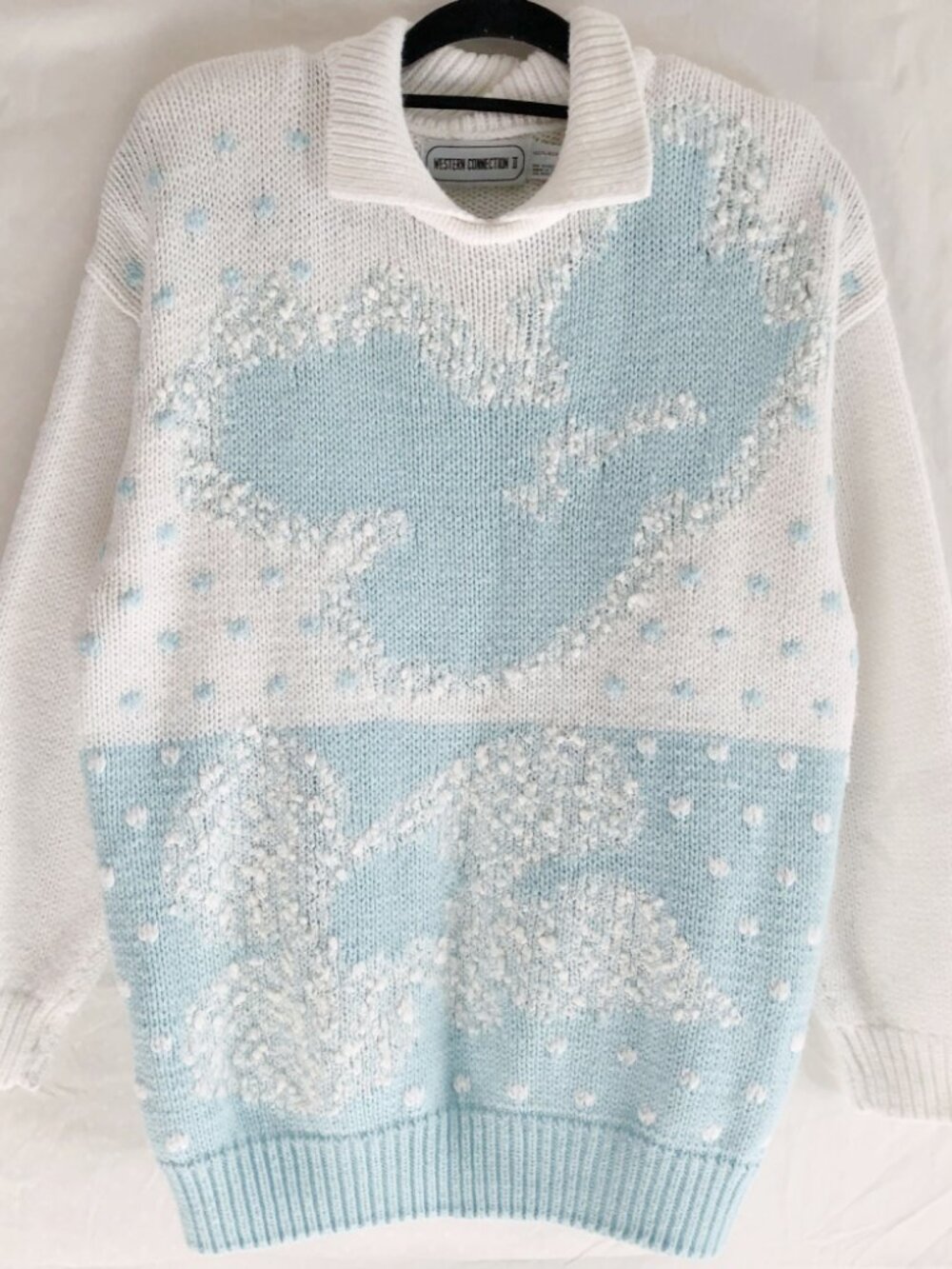 Vintage 80s Aqua White Polo Collar Sweater